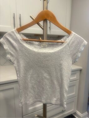 Light Gray Lace-Trim Women's Tee